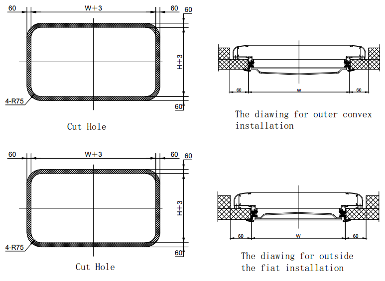 YA-WT-02 RV Round Corner Top Hug Window